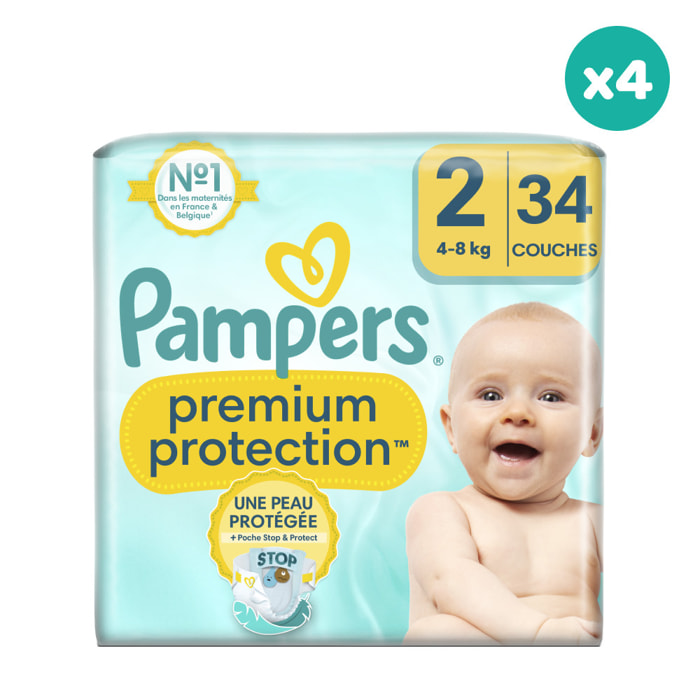 4x34 Couches Premium Protection Taille 2 (4kg - 8kg) - Pampers