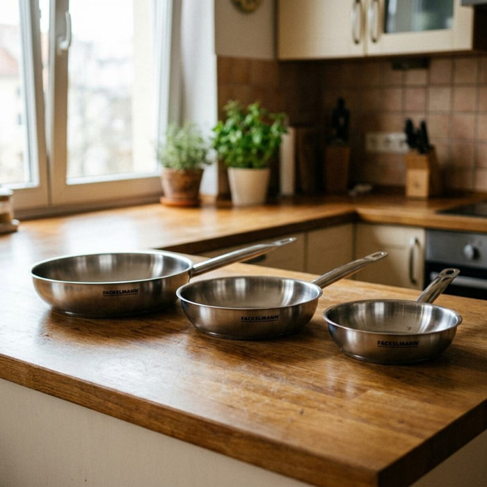 Set de 3 poêles 20 24 et 28 cm en inox Fackelmann Eterna