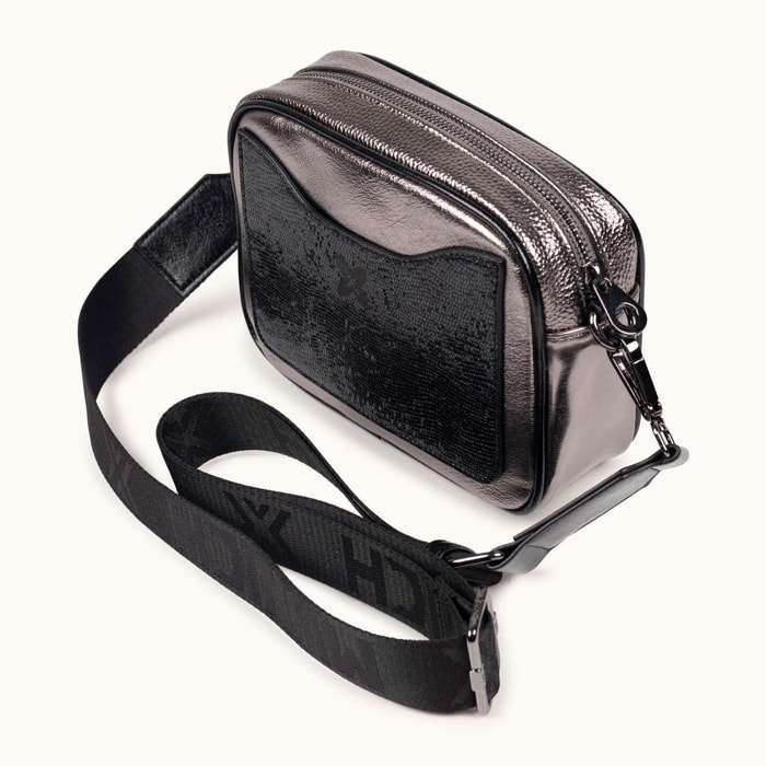 Bandolera Tipo Camera con Efecto Serpiente Plateado BLOCK FUN SILVER NIGHT CROSSBODY CAMERA