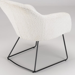 AGATHE - Fauteuil urban tissu bouclette blanc pieds évasés métal noir