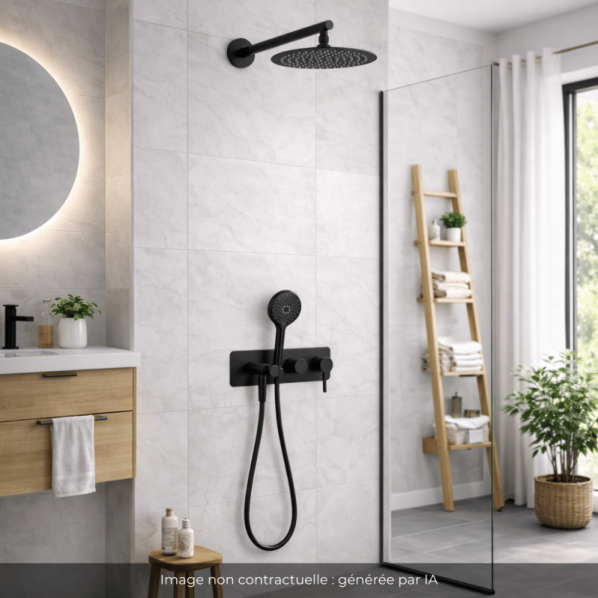 Colonne de douche mécanique encastré PAINI Cox epoxy Noir mat + douchette 3 jets + corps encastré