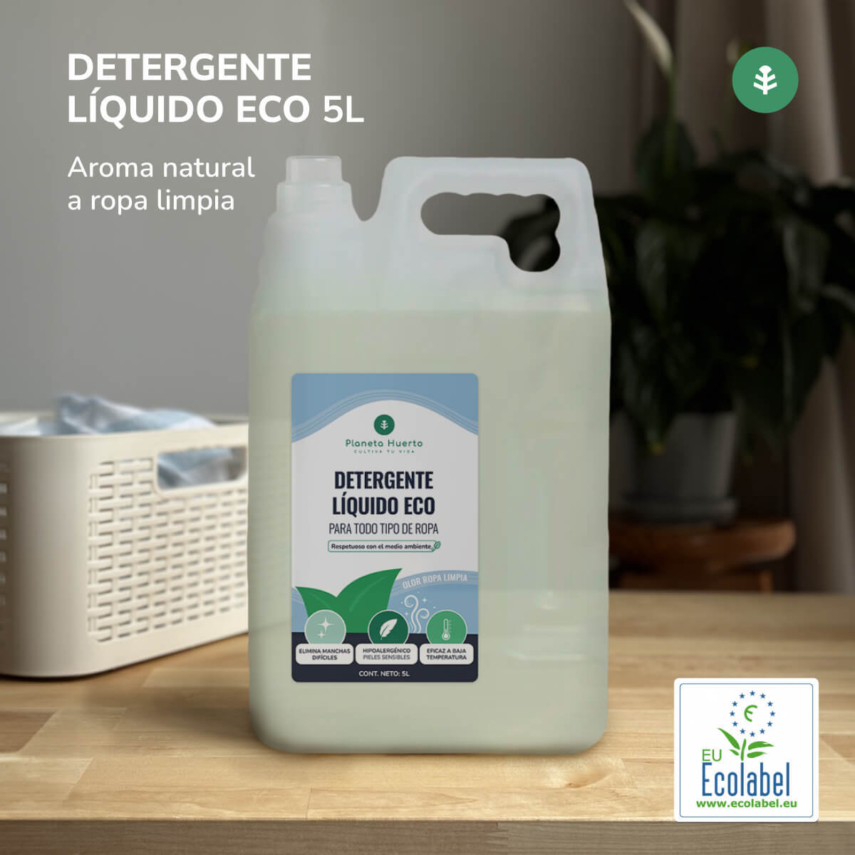 PLANETA HUERTO | Detergente Líquido Ropa Eco Aroma natural a ropa limpia 5 Litros Ecológico y eficaz para todo tipo de prendas - Detergente para Ropa Elimina las manchas más difíciles