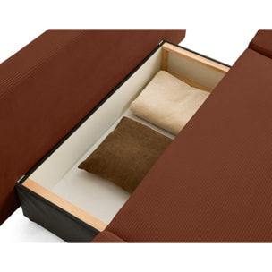 Larson - canapé droit 3 places convertible avec coffre en velours côtelé - Terracotta