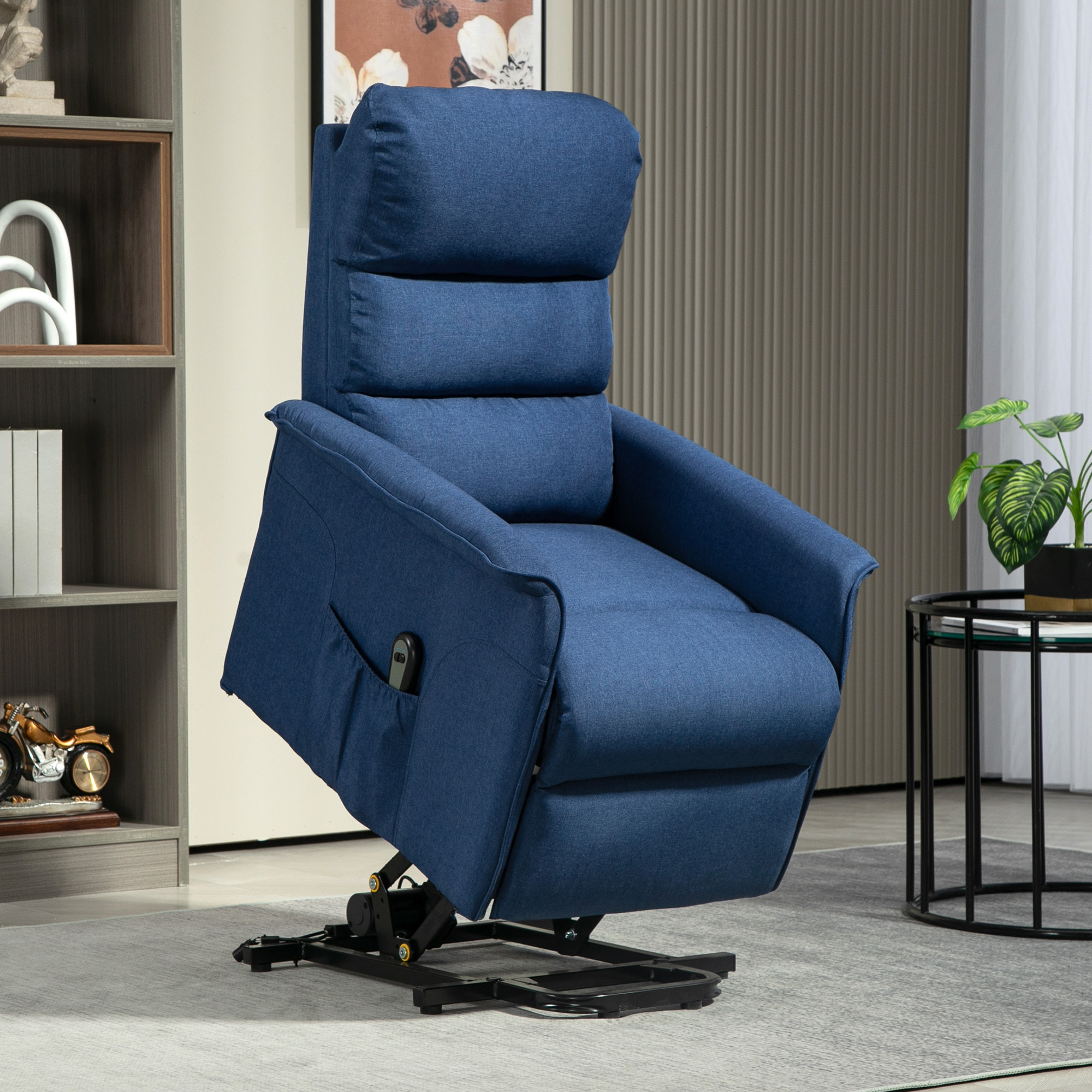 Sillón Relax Reclinable Eléctrico Sillón Levanta Personas con Mando a Distancia y Bolsillo Lateral Sillón Elevador para Salón Dormitorio Azul Oscuro