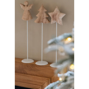 J-Line anges, arbres et étoiles - bois de paulownia - blanc/naturel - large - assortiment de 3