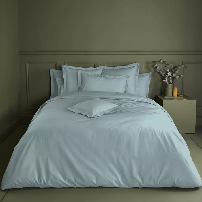 Housse de couette percale de coton uni bleu La percale francaise bleu aqua