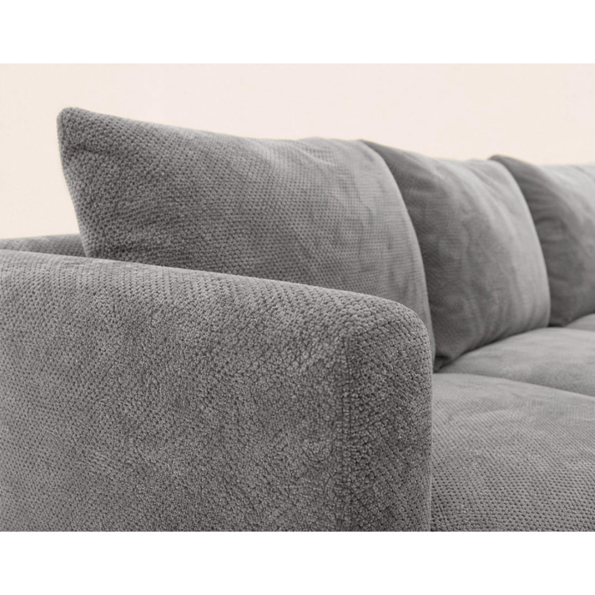 Gabin - Canapé d'angle droit 5 places en velours texturé - Gris clair