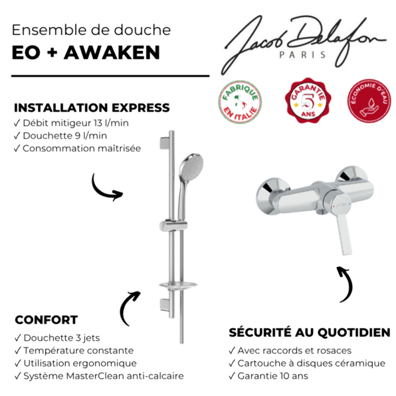Mitigeur de douche Eo  + ensemble de douche Awaken