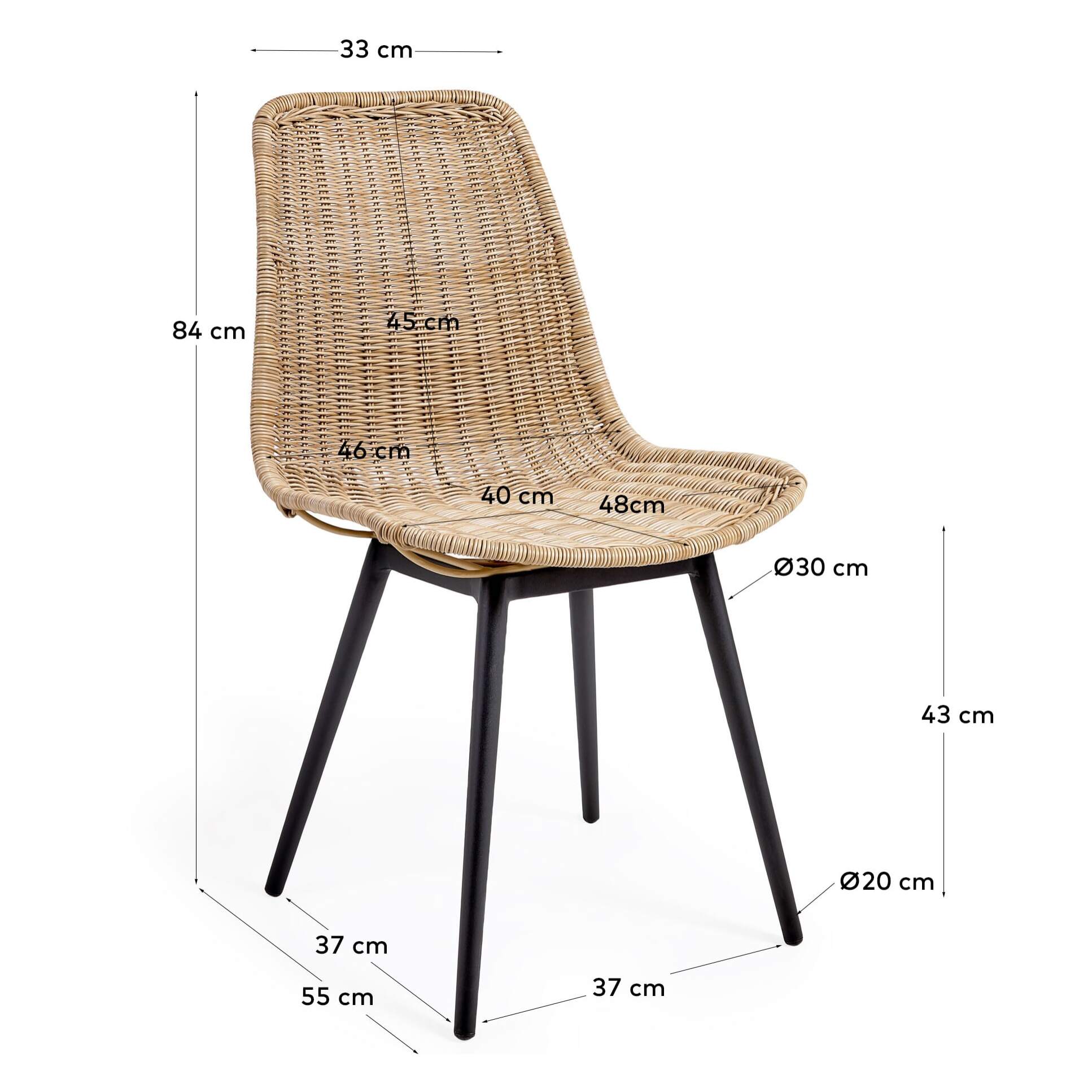 Kave Home - Sedia da esterno Equal in rattan sintetico e gambe in alluminio finitura nera