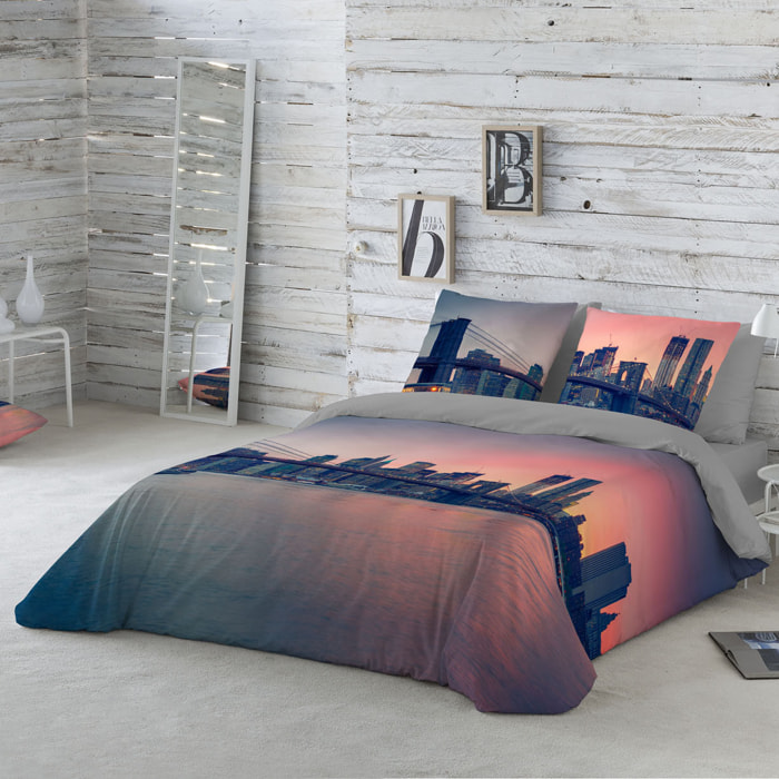 Funda Nórdica Estampada - Cierre Solapa - 100% Algodón - Incluye 1/2 Fundas de Almohada - Brooklyn Bridge