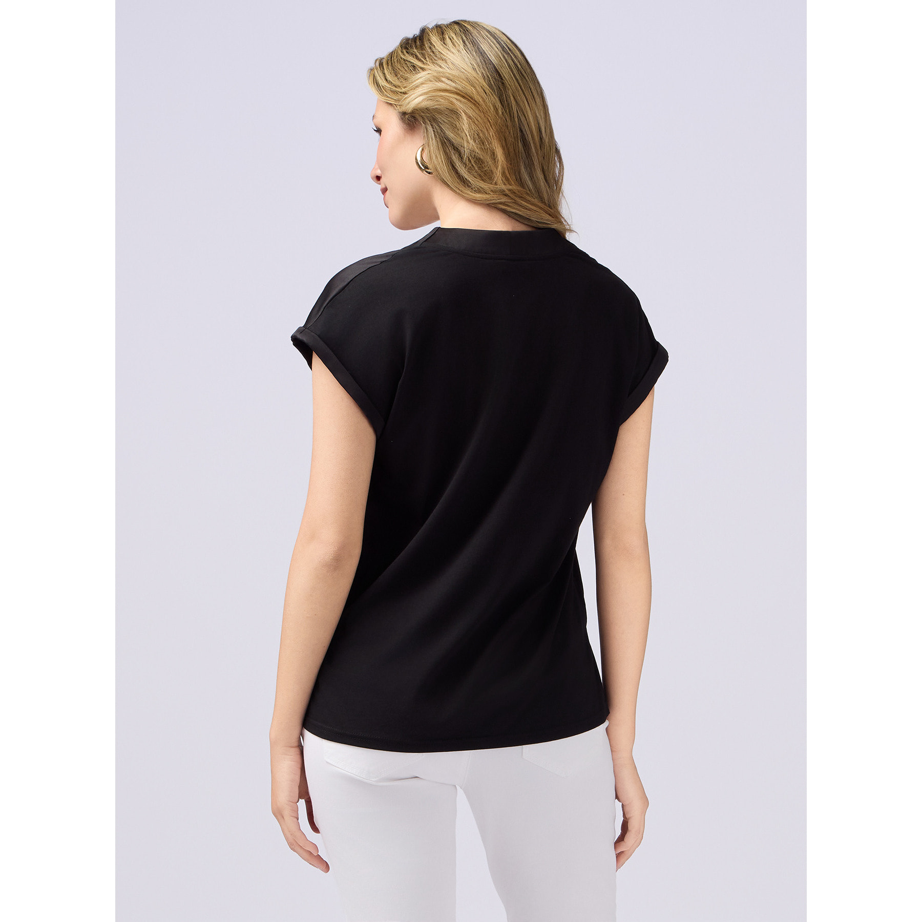 Oltre - T-shirt bimaterica scollo a V - Nero