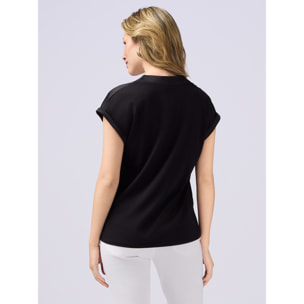 Oltre - T-shirt bimaterica scollo a V - Nero