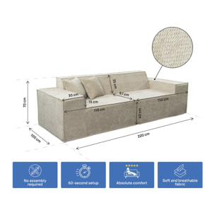 Canapé droit modulable en tissu texturé "Lusso" - 3 places - Beige