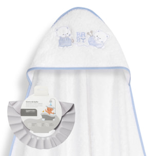 Capa Baño 1X1 Mod Ositos Baby Juguetones + Gorro Bco/Azul