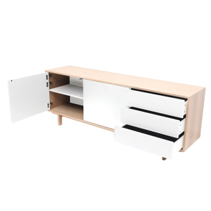 Buffet scandinave bois et blanc 2 portes 3 tiroirs L195cm SID