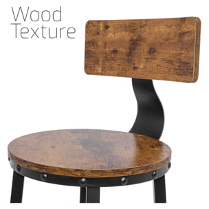 Shelby - Set di 2 sgabelli alti, sgabelli da bar con schienale in stile industriale, legno marrone