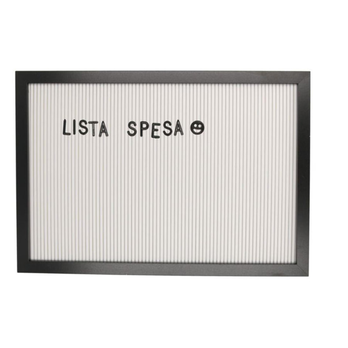 Lavagna con cornice nera in legno con lettere inseribili rettangolare cm33x47x2
