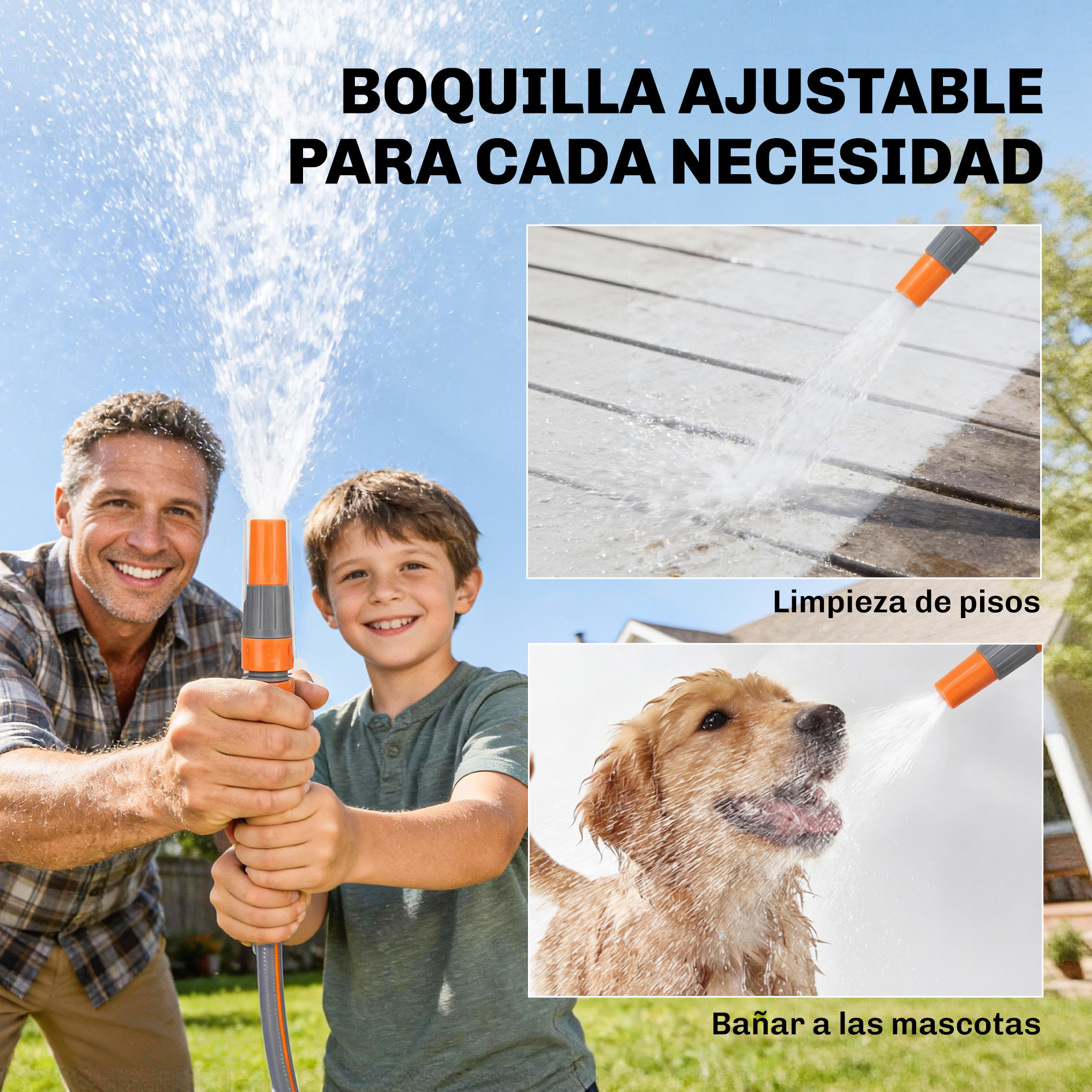Enrollador de Manguera para Jardín 30+2 m con Boquilla de 2 Modos, Carrete de Manguera de Jardín de Pared con Bloqueo Automático y Retracción Controlada, Soporte Orientable 180°, Naranja