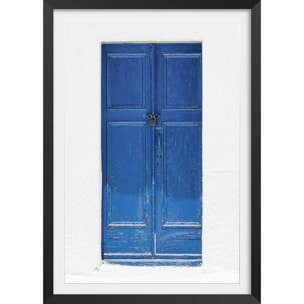 Poster porte bleue ios Affiche + cadre en bois - Noir