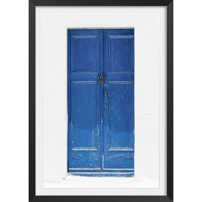 Poster porte bleue ios Affiche + cadre en bois - Noir