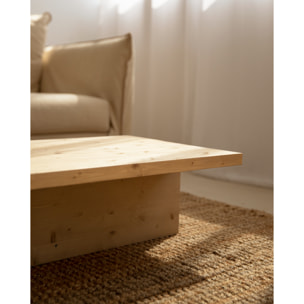 Table basse en bois massif ton chêne moyen 124x27cm Hauteur: 27 Longueur: 123.5 Largeur: 46.6