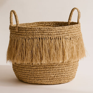 Panier à franges en raphia naturel avec anses 44cm LUYS