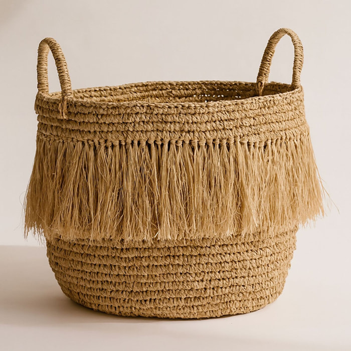 Panier à franges en raphia naturel avec anses 44cm LUYS