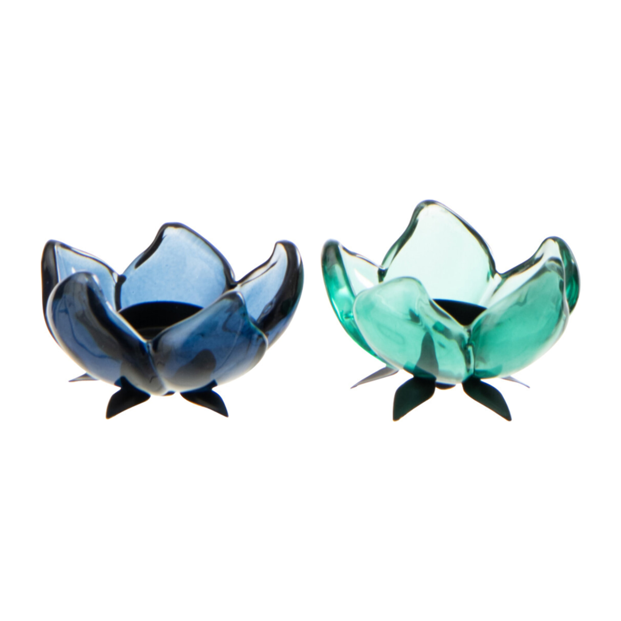 J-Line Photophore Fleur - verre - vert/bleu - small - 2 pièces