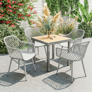 Juego de 4 Sillas de Jardín Exterior, Sillas Terraza Exterior con Respaldo Diamante, Asiento de PP Anti-UV, Reposabrazos y Patas Metálicas, para Terraza, Balcón, 56x51x84 cm, Gris