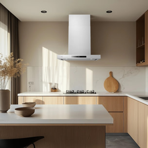 EVVO Campana Extractora 60 cm Ancho Decorativa, Acabado Inox, Potencia 800 m³/h, Filtros de Aluminio y Carbón Activo, Control Táctil y Gestual, Eficiencia Energética A++, CE32 Inox