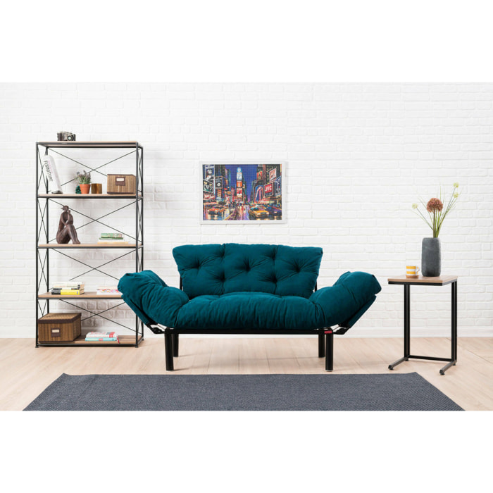 Divano letto 2 posti Guchol, Sofà trasformabile, Divanetto per ospiti, Poltrona letto contenitore, 155x70 h85 cm, Azzurro