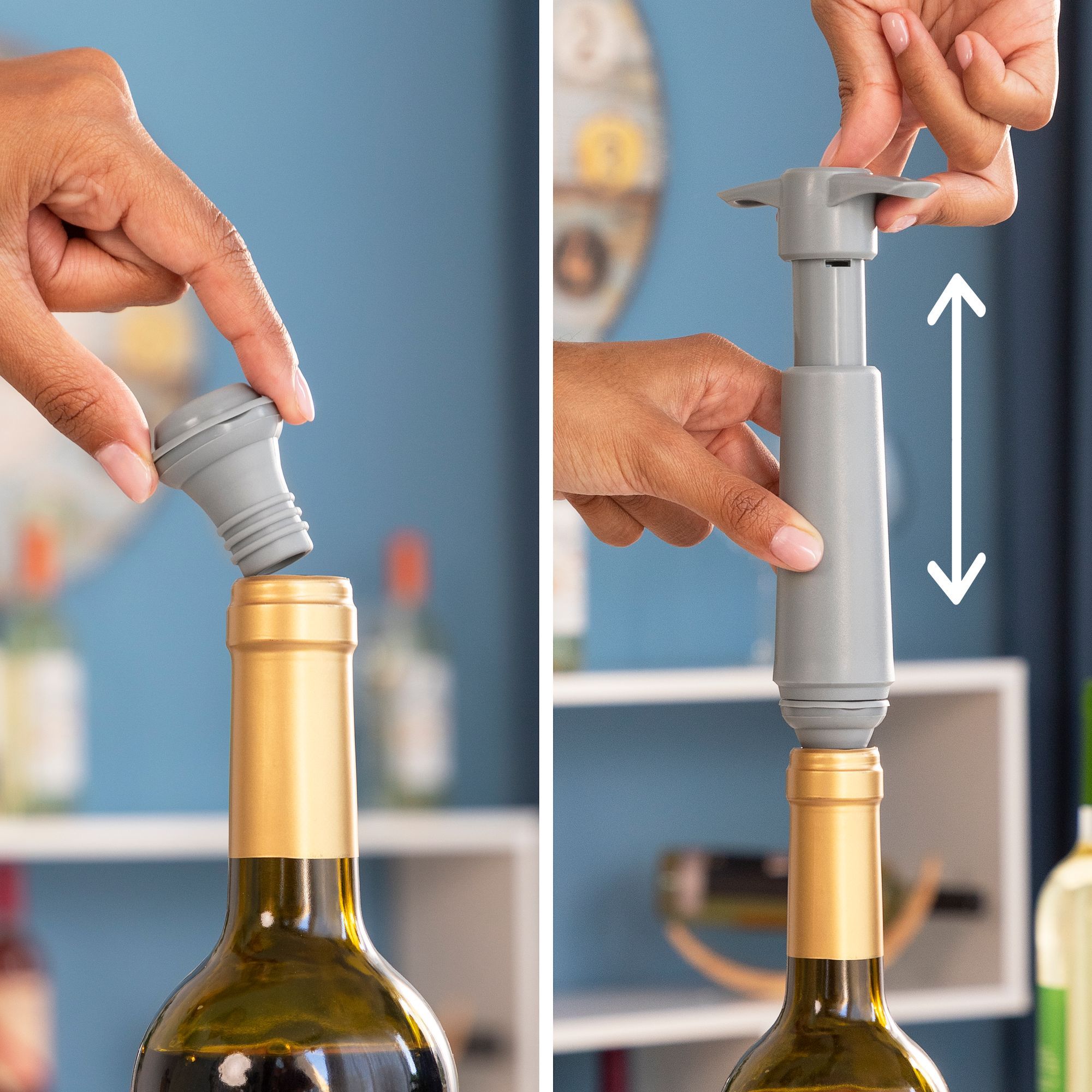 Pompa per sottovuoto e tappi per vino winuum innovagoods - grigio - 7,5x13x3,7 cm