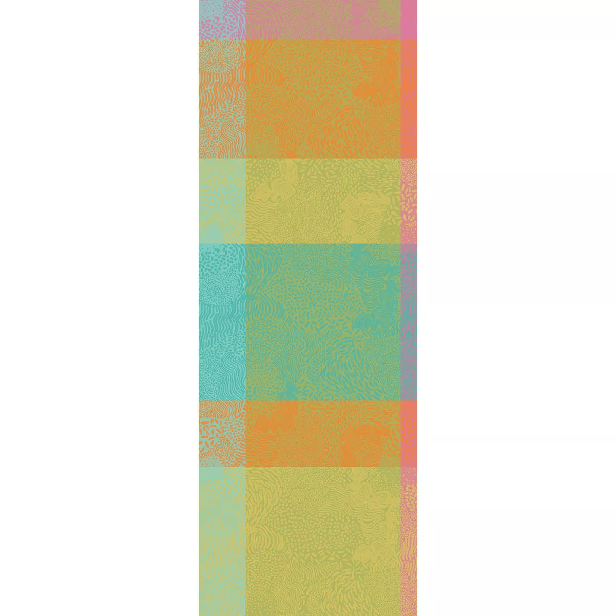 Chemin de table pur coton motif jacquard bleu jaune orange Mille vagues exotique