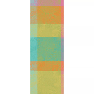 Chemin de table pur coton motif jacquard bleu jaune orange Mille vagues exotique
