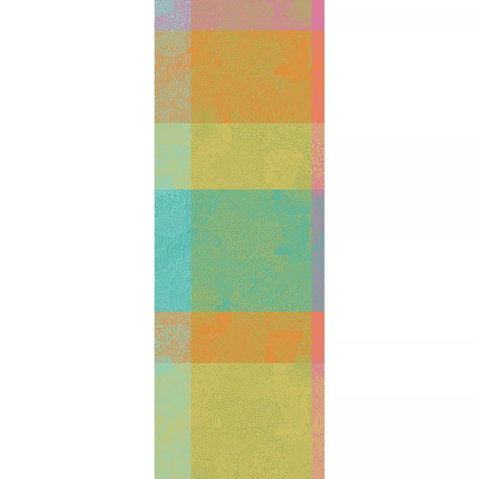 Chemin de table pur coton motif jacquard bleu jaune orange Mille vagues exotique