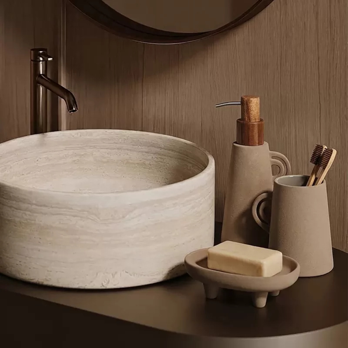 Distributeur de savon ORGANIC Cappuccino Spirella en Grés