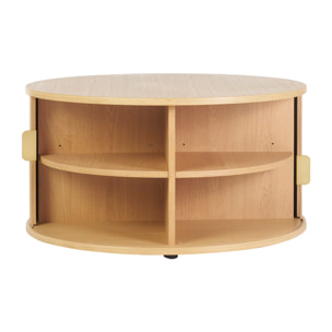 Table basse ronde finition bois clair chêne 2 portes coulissantes D80 cm EPIC