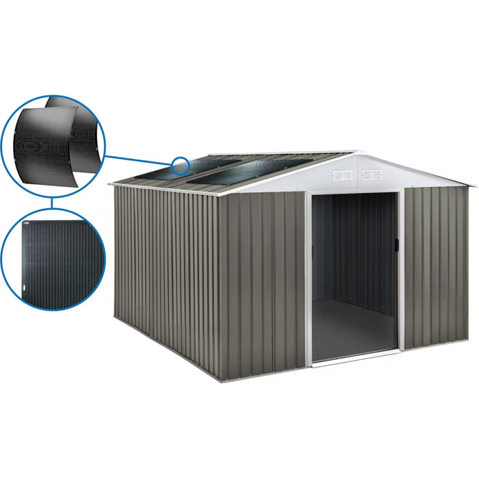Abri jardin métal "Dallas" - 12,99 m² avec panneaux solaires - Taupe