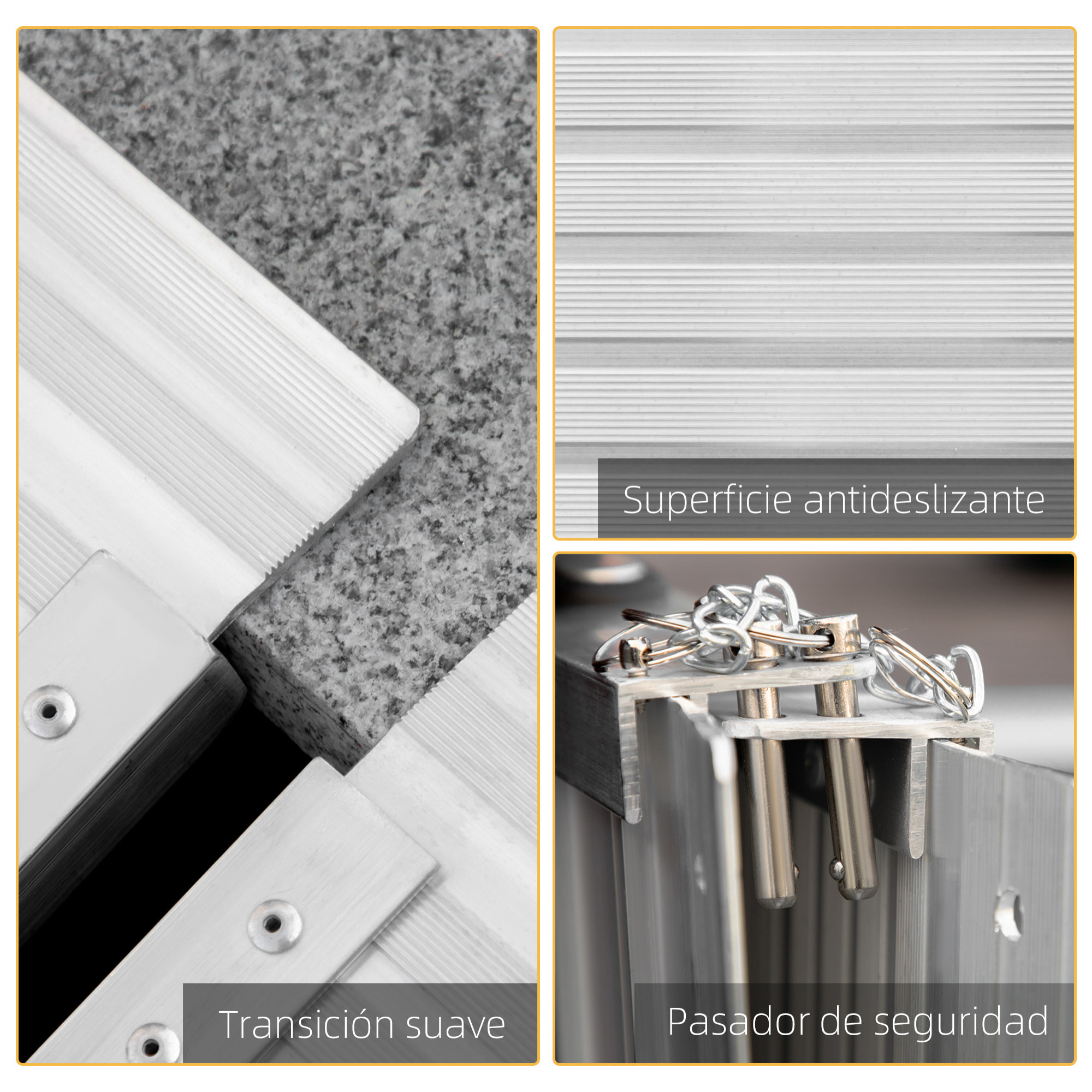 Rampa para Sillas de Ruedas Plegable, 91 cm, Carga 270 kg, Rampa Portátil de Aluminio Antideslizante con Bordes de Seguridad y Asa, para Escaleras, Puertas, Discapacitados