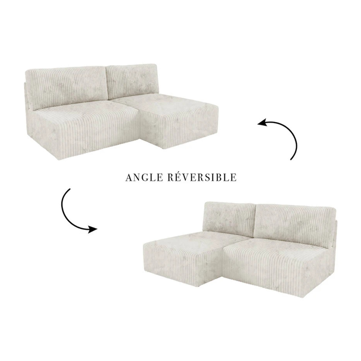 ELIOR - Canapé d'angle convertible et modulable 4 places en côtelé beige