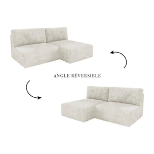 ELIOR - Canapé d'angle convertible et modulable 4 places en côtelé beige