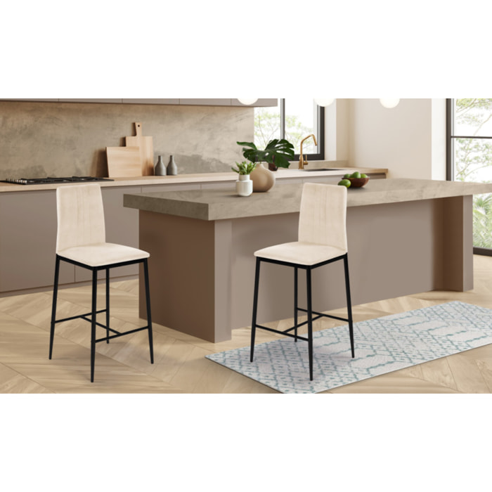 Tabourets de bar glam Jade en velours - Crème