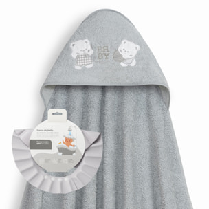 Capa Baño 1X1 Mod Ositos Baby Juguetones + Gorro Gris