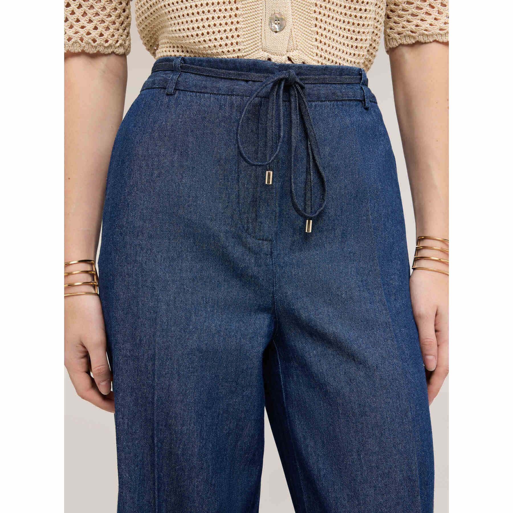 Motivi - Jeans cropped palazzo con cordón - Azul