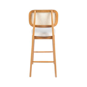 Tabouret de bar bois d'hévéa cannage et tissu 66,5cm (lot de 2) MANI