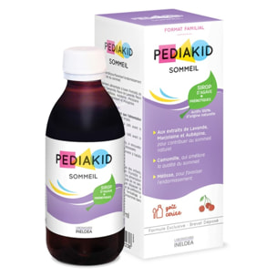 PEDIAKID - Sirop Sommeil - Complément alimentaire favorisant l'endormissement - Réduit les réveils nocturnes - Formule exclusive au Sirop d'Agave Lavande & Marjolaine- Goût Cerise - Dès 4 mois -250 ml