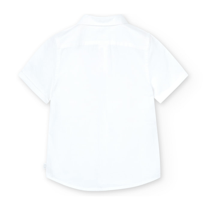Camisa lino manga corta niño, cuello camisero, botón, blanco