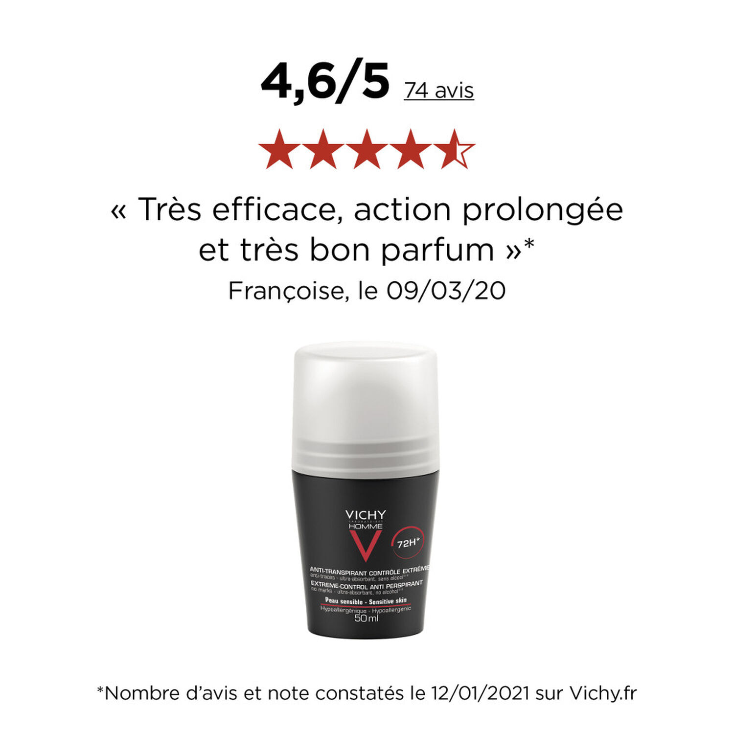 Homme - Déodorant Roll-On Anti-Transpirant 72h 50 ml