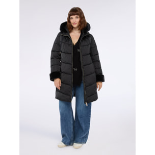 Fiorella Rubino - Plumífero largo con capucha e inserto de peluche - Negro