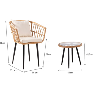 Salon de jardin rotin "Vela" - 2 places - Marron